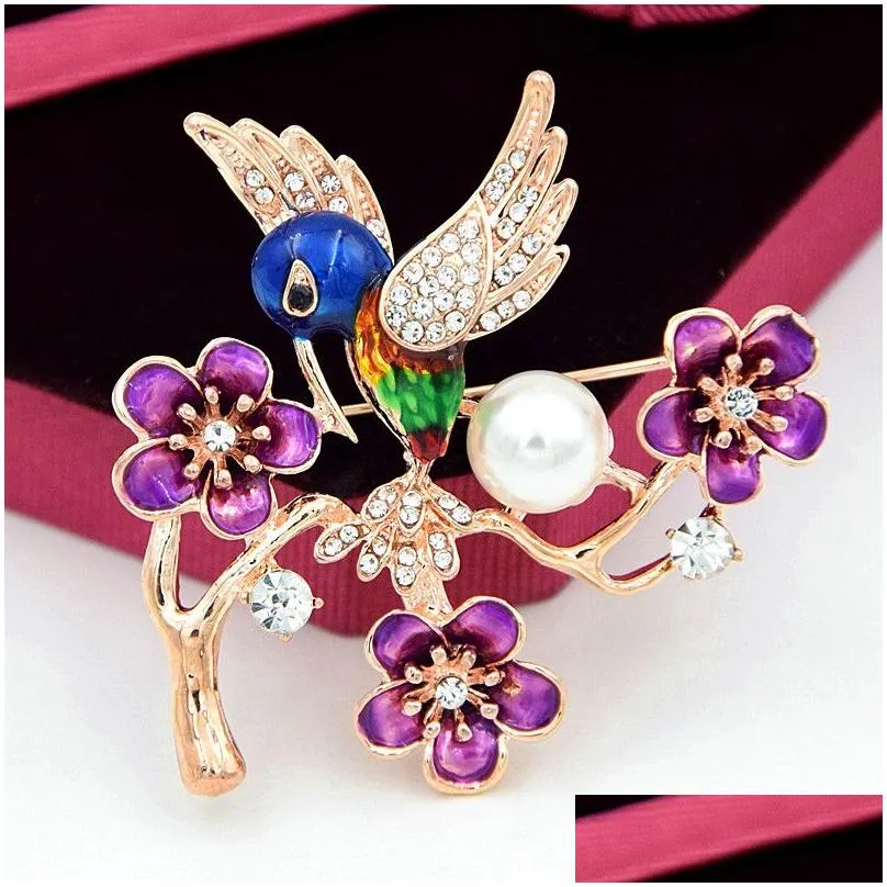 fantastic gold tone alloy fancy color enamel lovely bird and tree brooch detailed women clothes jewelry accessories pins for party