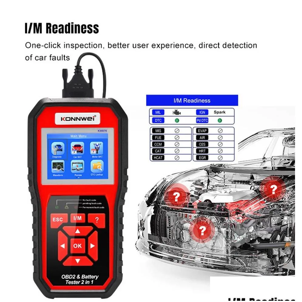  kw870 6v 12v car motorcycle battery tester obd2 diagnostics tool scanner 2 in1 cranking charging test tools for the car