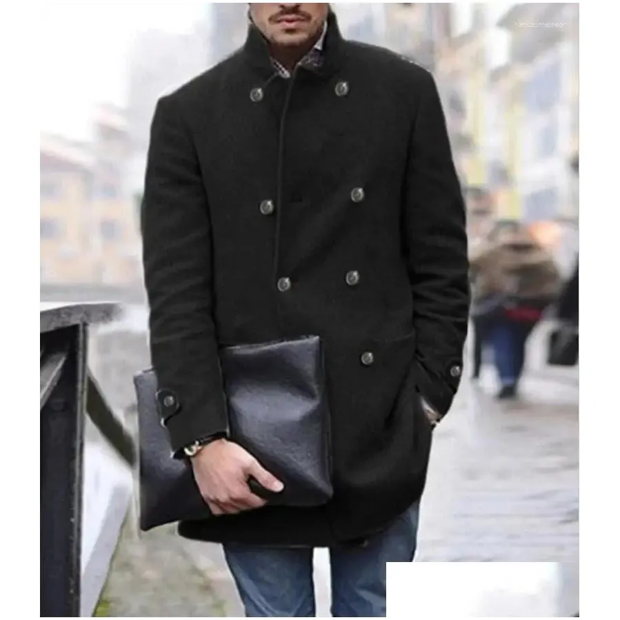 Men`S Wool & Blends Mens Wool Autumn And Winter Overcoat British Male Mid-Length Long-Sleeved Woolen Coat Trendy Thick Warm Trench Out Dhmlu