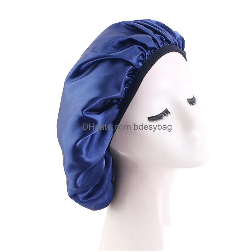 Solid Color Soft Satin Night Hat Beanie For Women Lady Girl Elastic Sleep Caps Hair Care Fashion Accessories