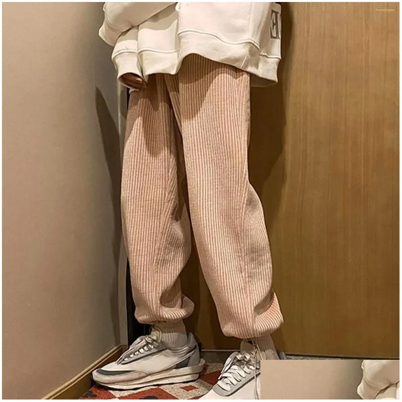 Men`S Pants Mens Pants Korean Version Of Loose Fitting Solid Color Wide Leg Sports Pocket Casual Straight Jogging Dstring Pant Drop D Dh01L