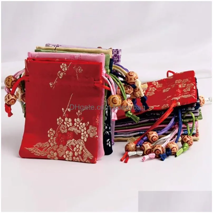 Jewelry Pouches, Bags Jewelry Packaging Display Dstring Bags For Women Girl Storage Chinese Silk Flower Embroidery Bracelet Pendant Ne Dhti6