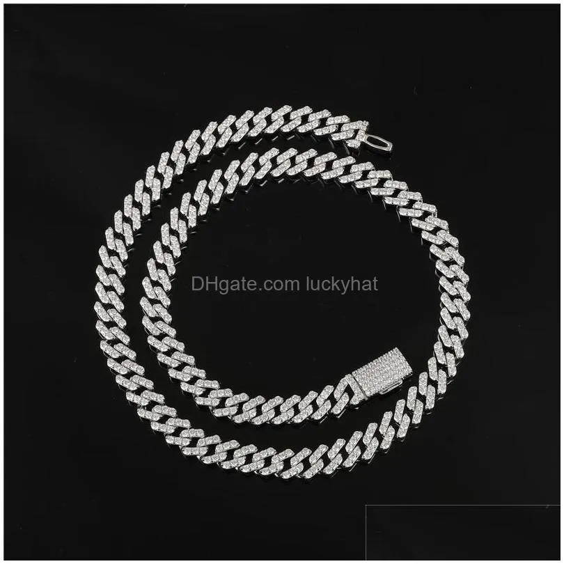 Chains Drip Hip Hop 9Mm Iced Out Cubic Zirconia Heavy Baguette Cuban Chain Necklaces Trendy Men White Gold Plated Jewelry Drop Delive Dhswc