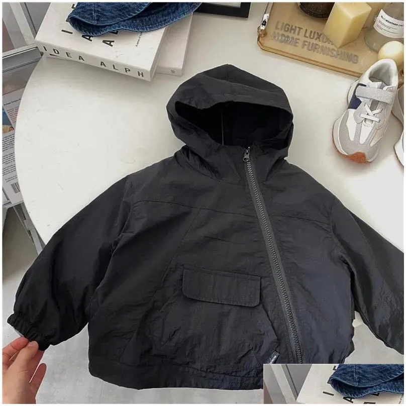 jackets children autumn coat 2024 korean style cool fashionable boy dark black hat warm top baby comfortable clothes