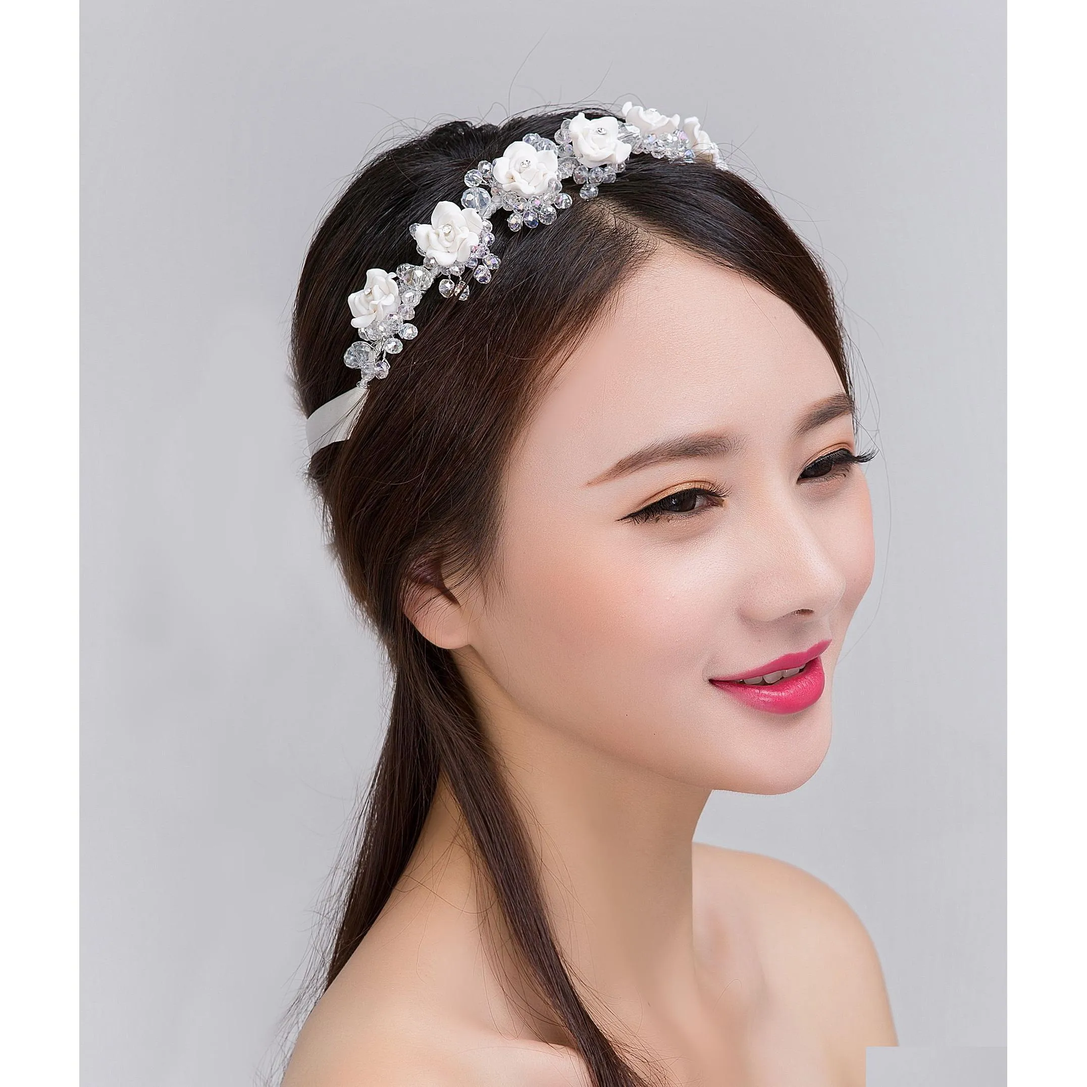 Bridal Wedding Headpiece Hair Vine with Acrylic Flower Style Pearl Headband Tiara Wedding Party Hair Accessory