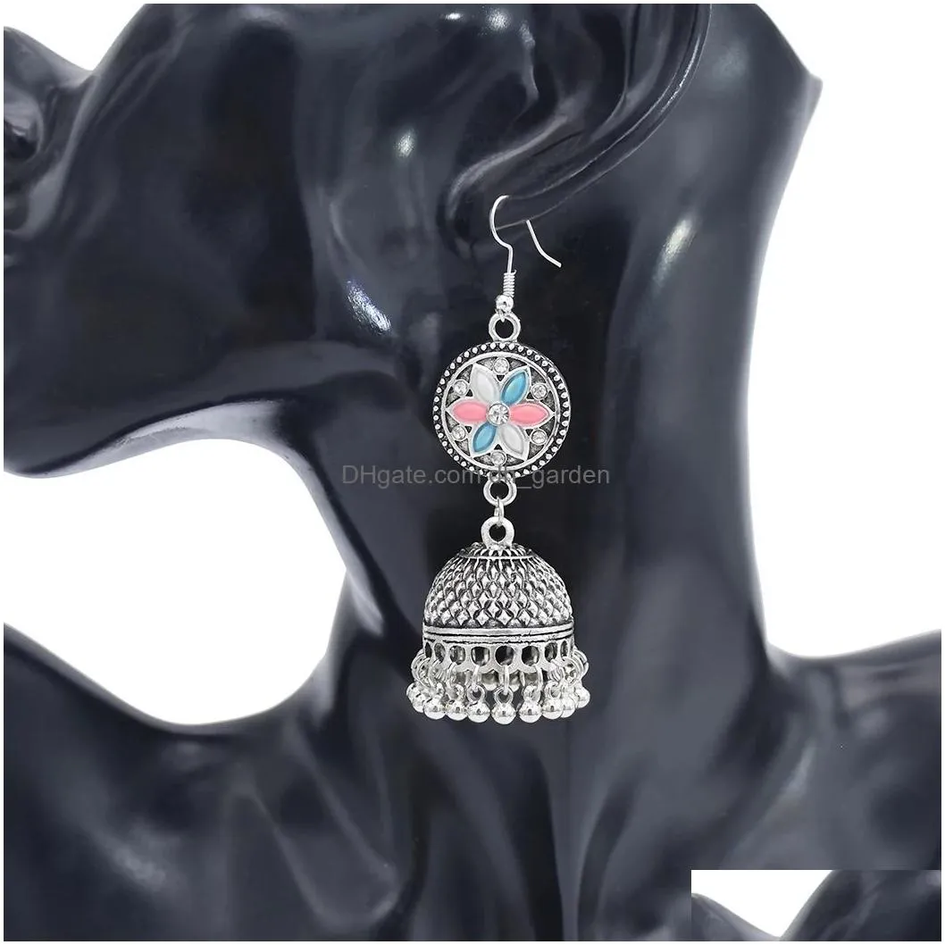 Vintage Ethnic Style Tassel Bell Beads with Flower-shaped Jhumka Earrings for Women Party Jewelry