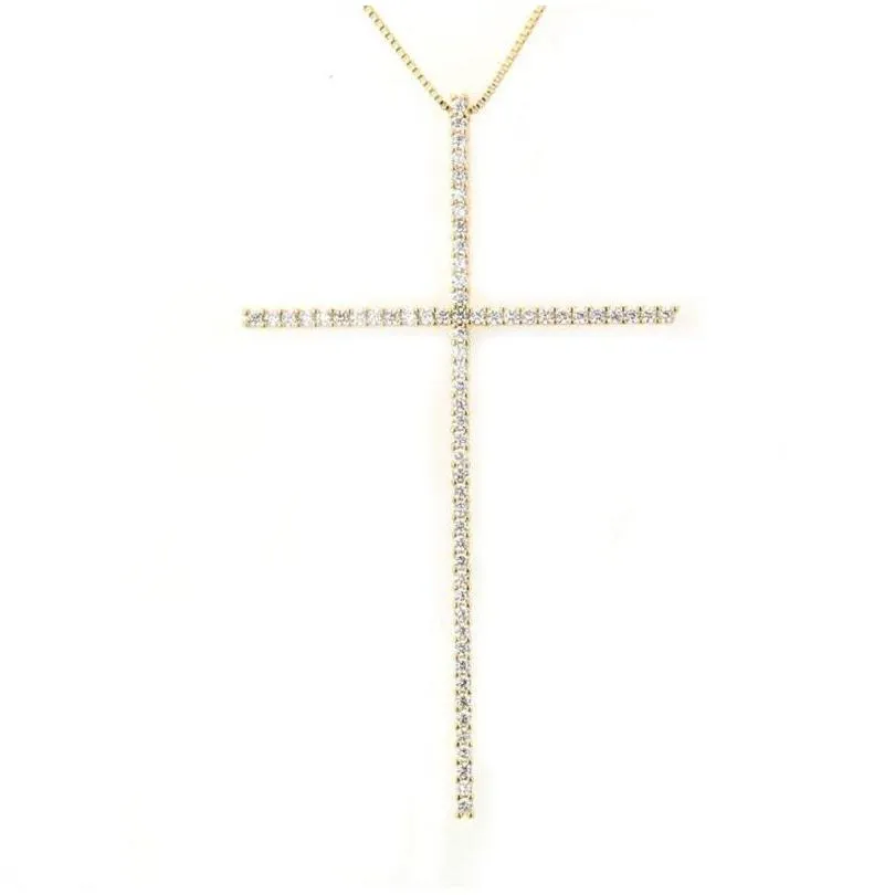 classic large size cross pendant necklace for women charm jewelry cubic zircon cz diamond crucifix christian ornaments accessories