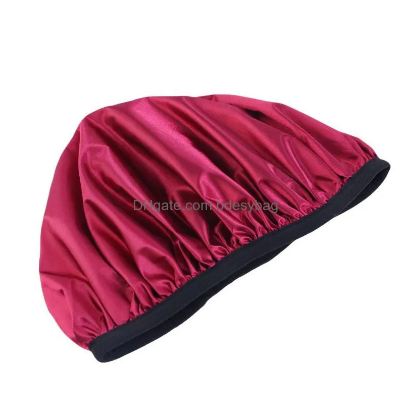 Solid Color Waterproof Satin Bath Hat Beanie For Women Men Elastic Work Caps Hair Care Decor Fashion Accessories