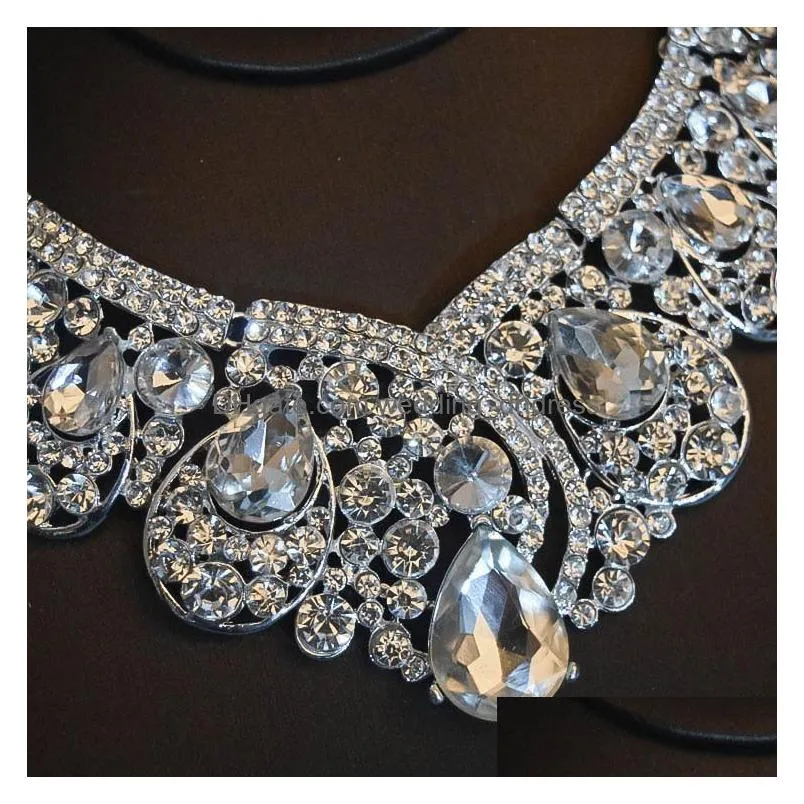 luxurious crystal bling bling bridal wedding crown necklace earring sets quinceanera party jewelry formal events bridal jewelry se269r