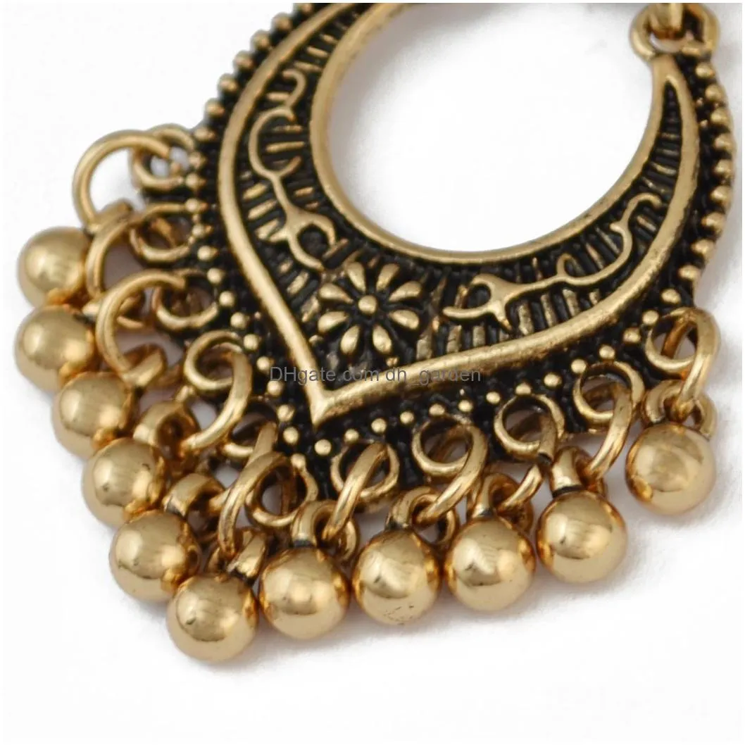 idealway Fashion Bohemian Vintage Gold Silver Plated Carving Flower Ball Tassels Drop Shape Dangle Earrings