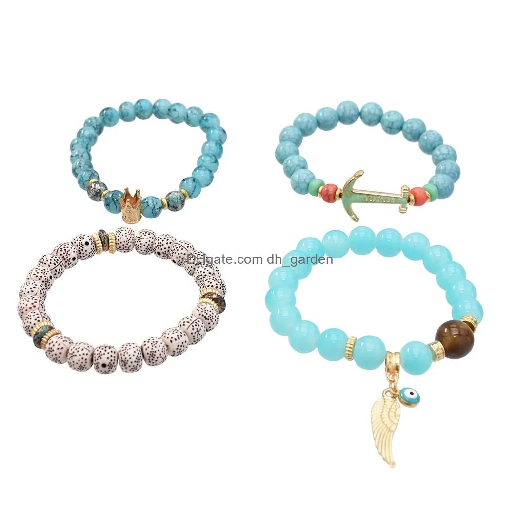 4 Pcs Bohemian Stretch Beaded Bracelets for Women Crystal Beaded Strand Bangle Charm Multilayer Stackable Bracelets