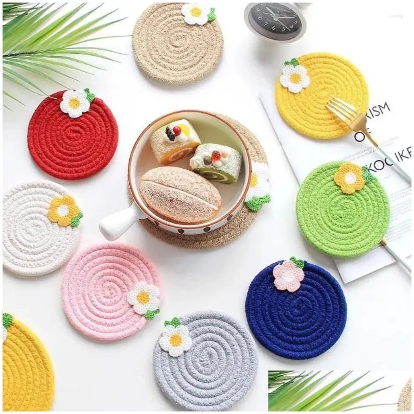 table mats cotton rope placemat delicate round knitted bowl pad handwoven decoration