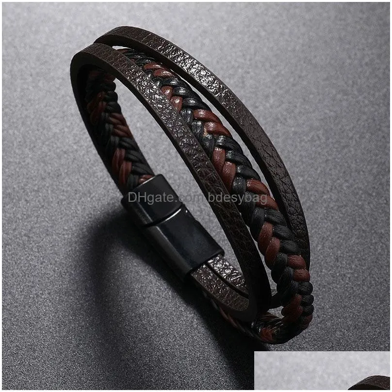 Mens Brown Color Leather Handmade Braided Charm Bracelets Bangle Party Club Decor Jewelry For Male