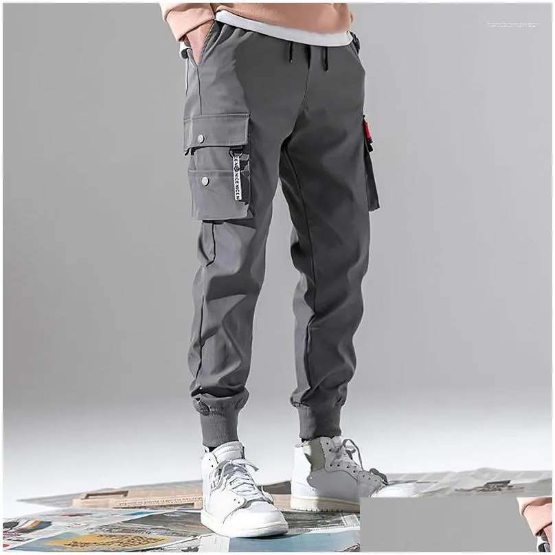 Men`S Pants Hip Hop Joggers Cargo Pants Men Harem Mti-Pocket Ribbons Man Sweatpants Streetwear Casual Mens Techwear Drop Delivery App Dhwef