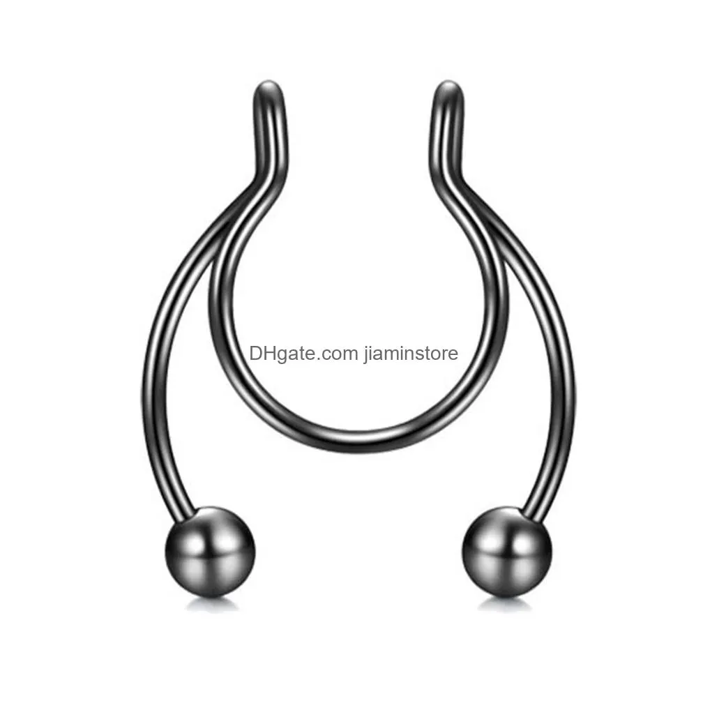 Nose Rings & Studs 1Pc New Stainless Steel Fake Nose Ring Studs Hoop Septum Rings Colorf Fashion Body Piercing Jewelry Drop Delivery Dh48G