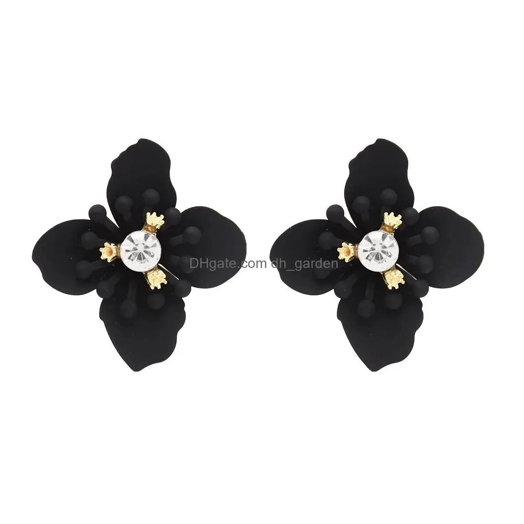 Fashion Luxurious Korean Style Crystal Flower Shaped Stud Earrings Jewelry