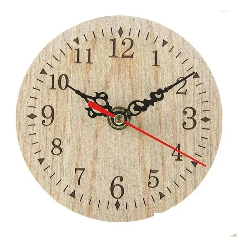 wall clocks retro vintage style wooden round small desk clock quiet numerals quartz for home decoration necessity