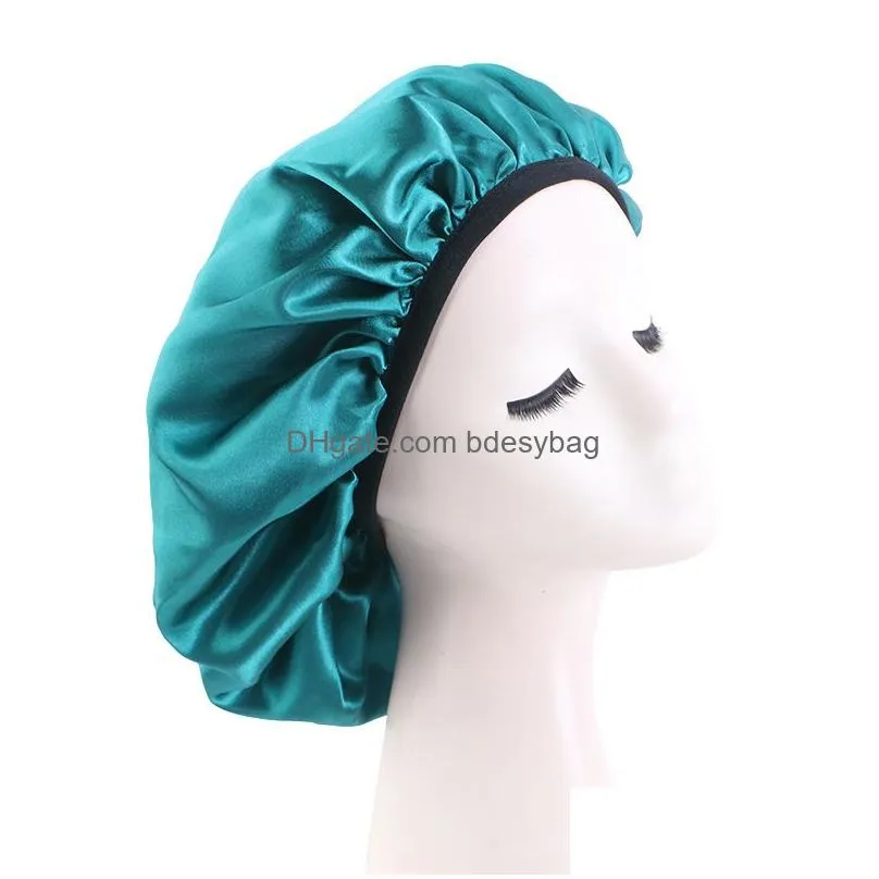 Solid Color Soft Satin Night Hat Beanie For Women Lady Girl Elastic Sleep Caps Hair Care Fashion Accessories