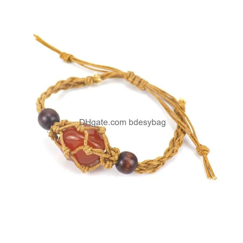 Irregular Natural Crystal Stone Handmade Braided Charm Bracelets Adjustable Beaded Rope Jewelry Fashion Accessories