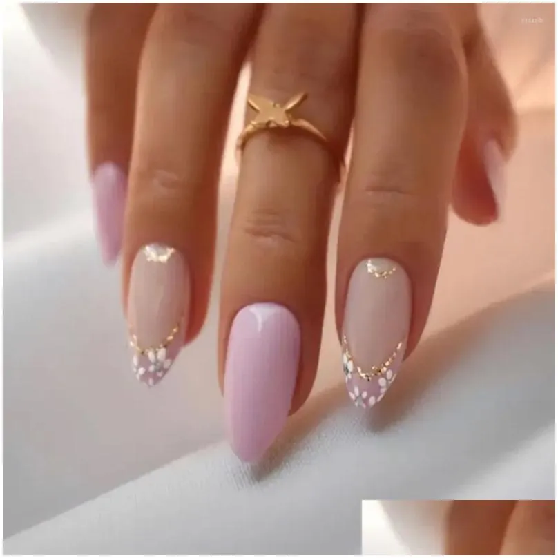 false nails wearable manicure almond fake fashion full cover pointed head nail tips women