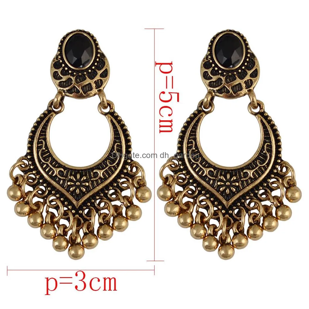 Fashion Bohemian Vintage Gold Silver Plated Carving Drop Shape Dangle Earrings For women Jewelry