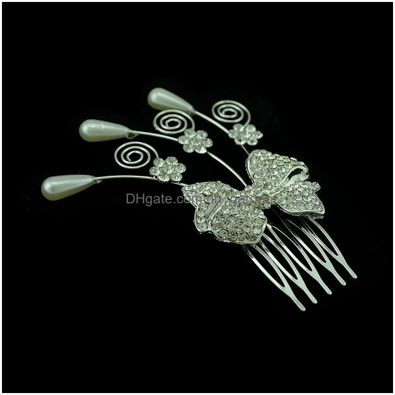 bride bridesmaid jewelry 2 style Fashion Korean Style Silver Plated Alloy Rhinestone Pearl Flower Leaf Bowknot Hair Comb Hair Jewelry