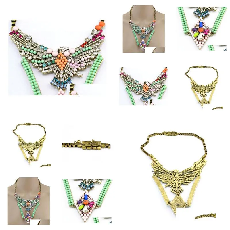 Colorful Beads Crystal  Choker Necklace New Vintage Style Bronze Alloy Rhinestone
