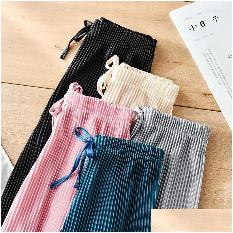 trousers children`s pleated wide-leg pants summer girl kids loose casual chiffon ankle length