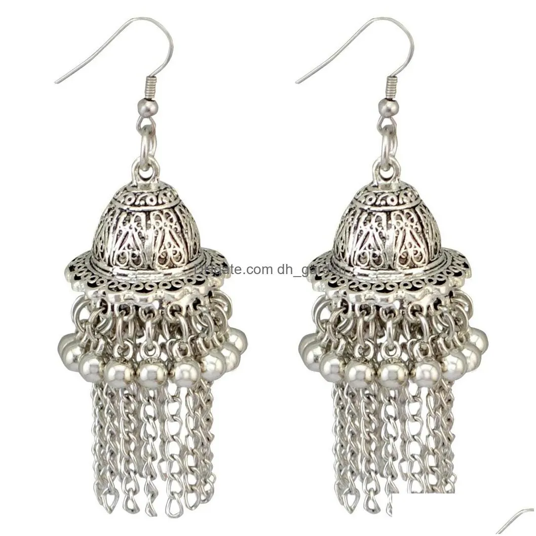 Bohemian Retro Drop Dangle Earrings with Tassels Hook Jhumka Jhumki Earring for Women Wedding Jewelry Gift