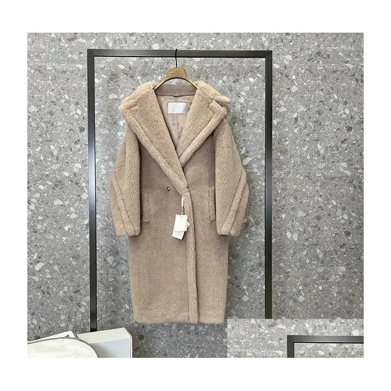 women`s fur teddy bear women coat wool long female alpaca coats winter outercoat thicken warmth classic red jacket 14 color