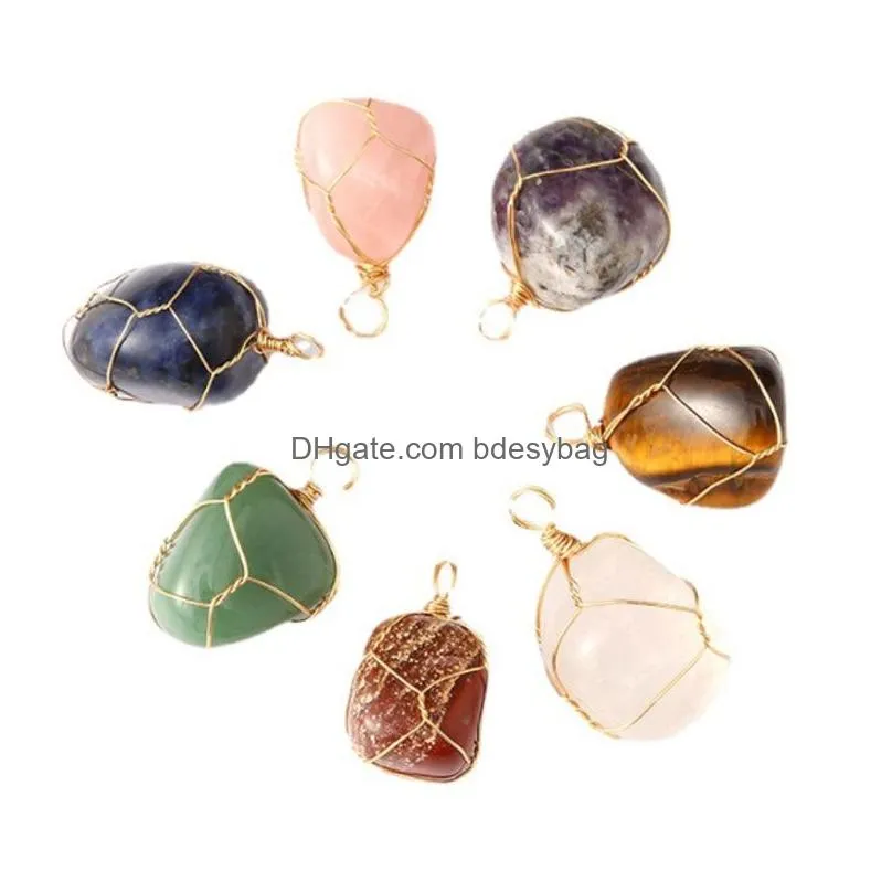 Irregular Natural Crystal Stone Gold Plated Pendant Necklaces For Women Girl Men Party Club Decor Jewelry With Chain