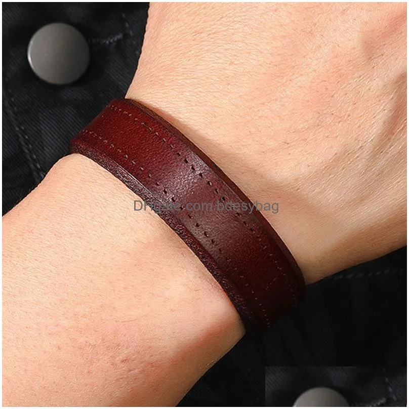 Charm Bracelets Mens Black Brown Color Leather Charm Bracelets Adjustable Bangle Party Club Decor Jewelry For Male Drop Delivery Jewe Dhmuc