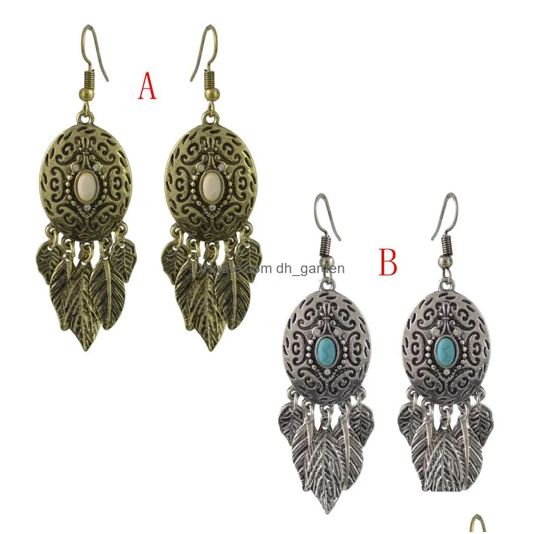 idealway New Fashion Bohemian Gold plated Turquoise Leaves Drop dangle earrings Woem`s Engagement Gift