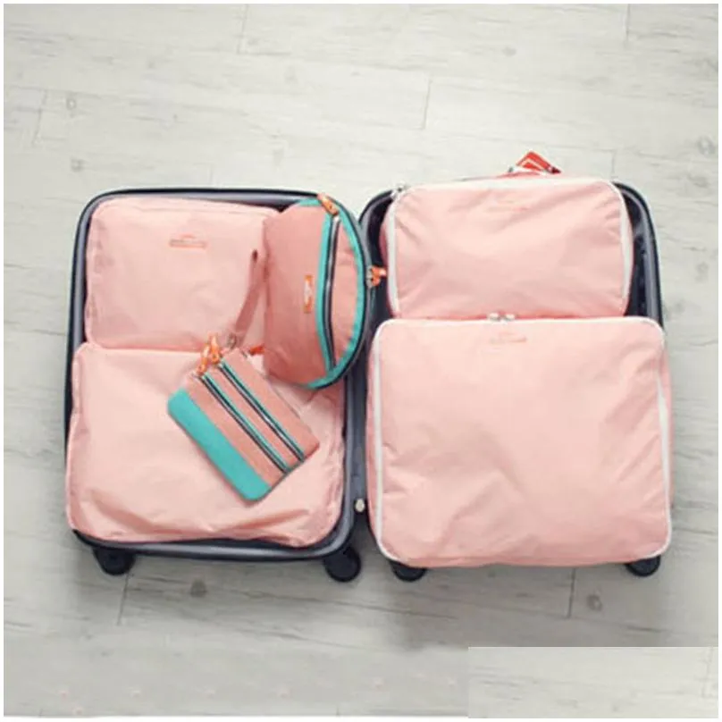 5pcs in one set large travelling storage bag luggage clothes tidy organizer pouch suitcase cosmetiquera bolso cosmetic bag287z2609310