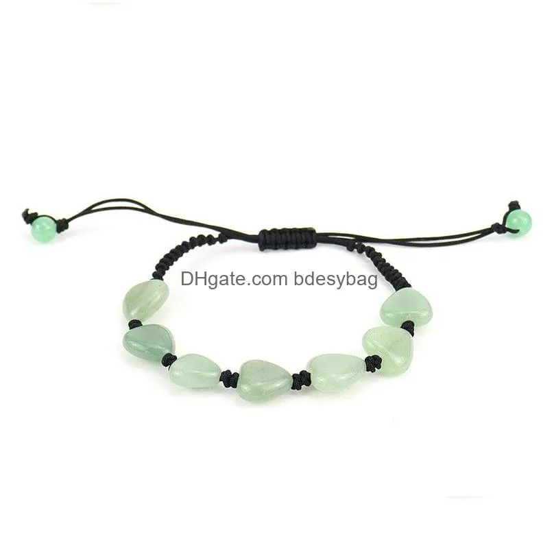 Natural Crystal Stone Handmade Rope Braided Heart Charm Bracelets Fashion Yoga Beaded Jewelry For Women Men