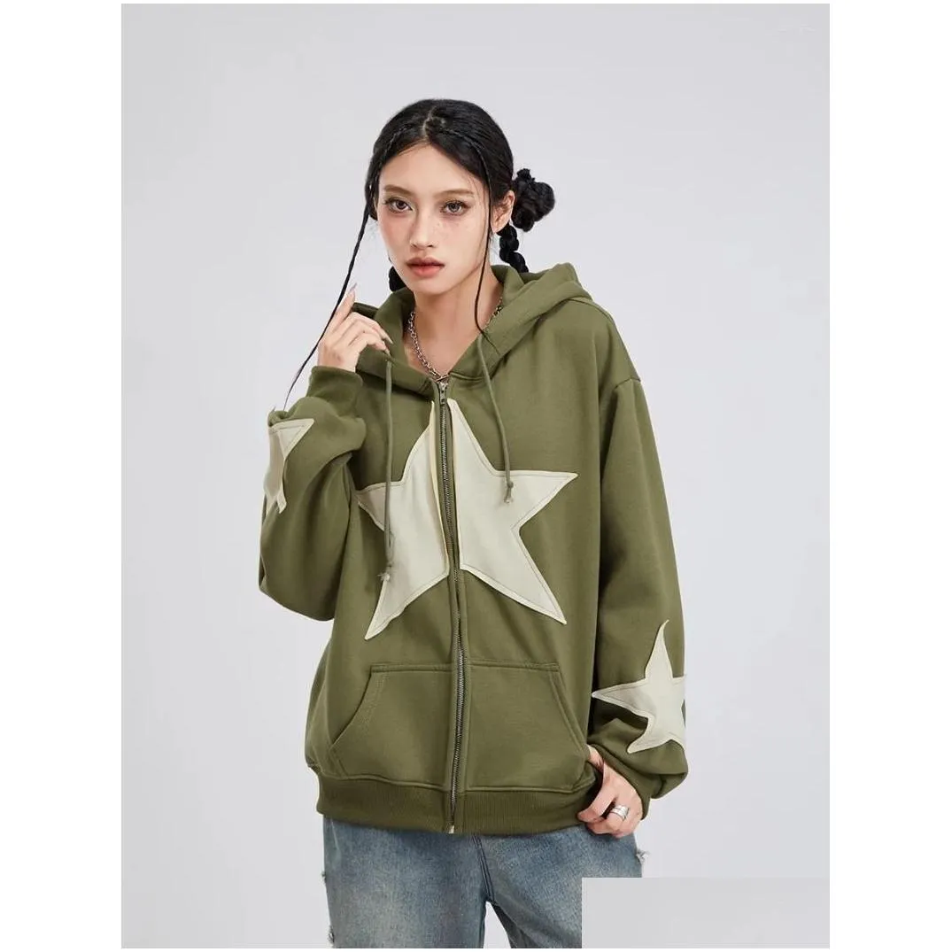women`s hoodies women s cute teen girl fall jacket oversized star pattern sweatshirts casual drawstring zip up y2k hoodie