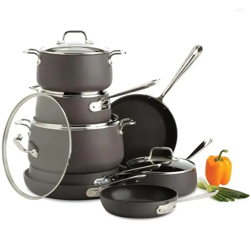 cookware sets hard anodized nonstick set 13 piece induction oven broiler safe 500f lid 350f pots and pans black