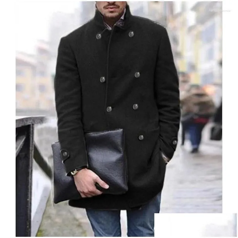 Men`S Wool & Blends Mens Wool Autumn And Winter Overcoat British Male Mid-Length Long-Sleeved Woolen Coat Trendy Thick Warm Trench Out Dhmlu