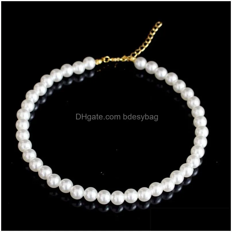 4mm 6mm 8mm 10mm Imitation Pearl Beaded Gold Plated Chain Necklaces Chokers For Women Girl Party Club Decor Jewelry