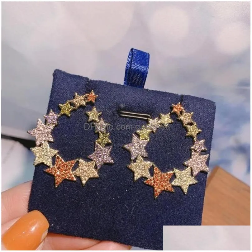 Stud Earrings Luxury Mticolor Star For Women Wedding Cubic Zirconia Dubai Bridal Earring Jewelry Accessories Drop Delivery Dhjf7