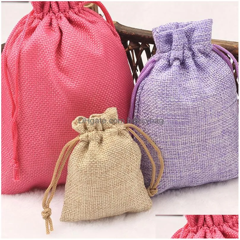 Candy Color Jewelry Gift Bag Linen Beaded Bracelets Necklace Earring Pouches Drawstring Packaging Wedding Party Decor