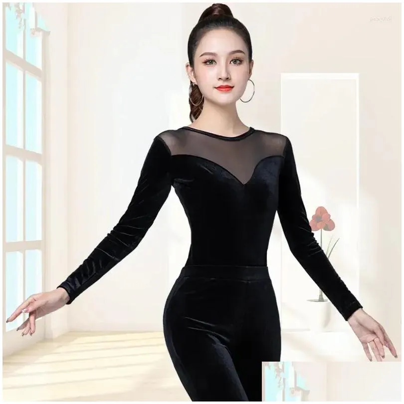 stage wear latin dance clothing female adult tops short-sleeved summer women`s performance costumes practice competition