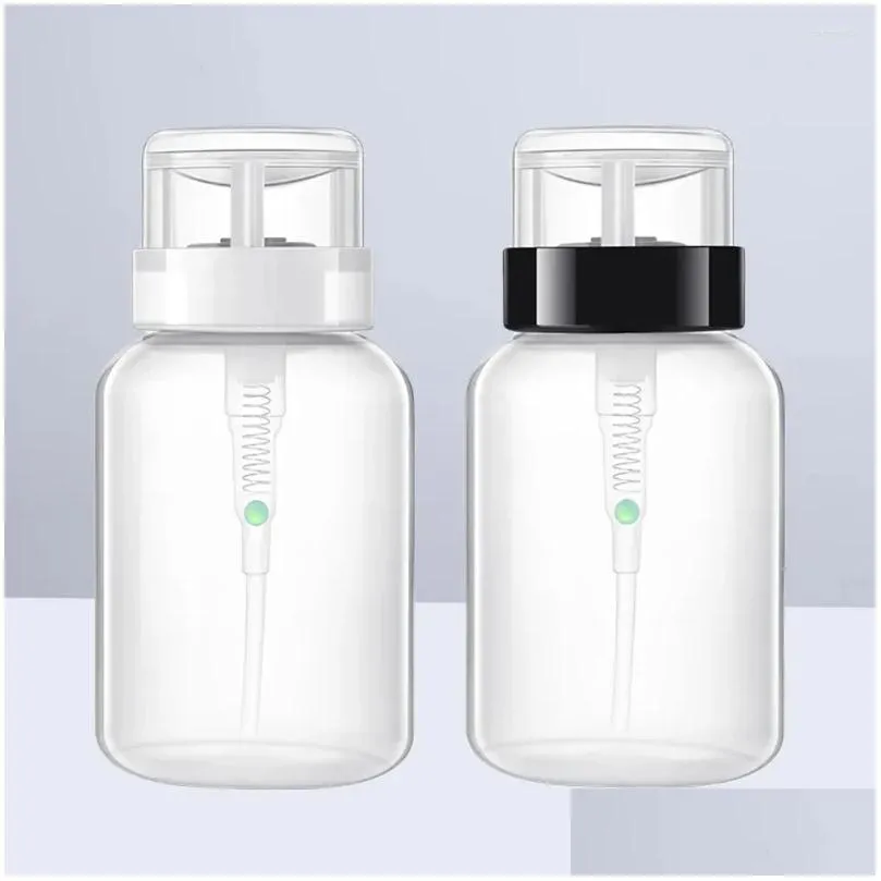 nail gel 2pcs 200ml polish remover press bottles empty lockable pump dispenser (black neck and white bottle)