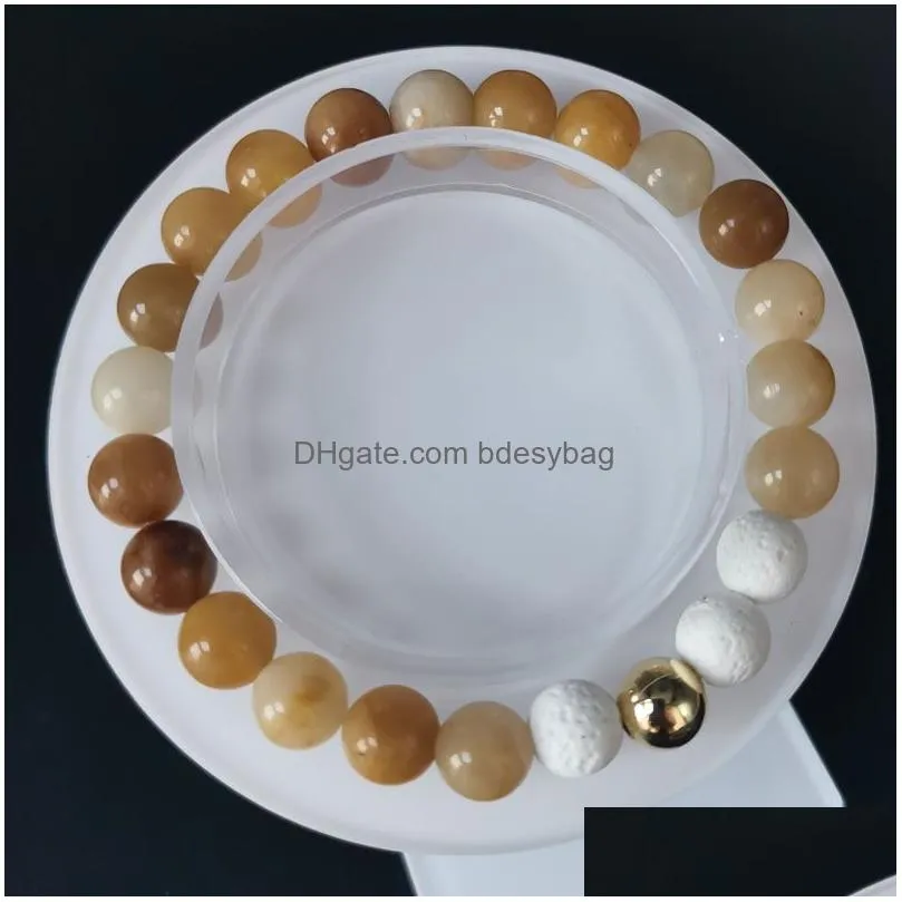 8mm Natural Stone Strands Gold Plated Beaded Charm Bracelets Handmade Elastic Yoga Jewelry For Women Men