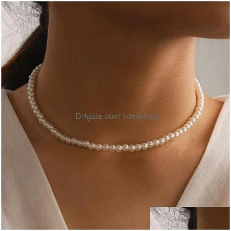 Chokers 4Mm 6Mm 8Mm 10Mm Pearl Beaded Chokers Necklaces Jewelry For Women Girl Party Club Wedding Fashion Accessories Drop Delivery Je Dhyq3