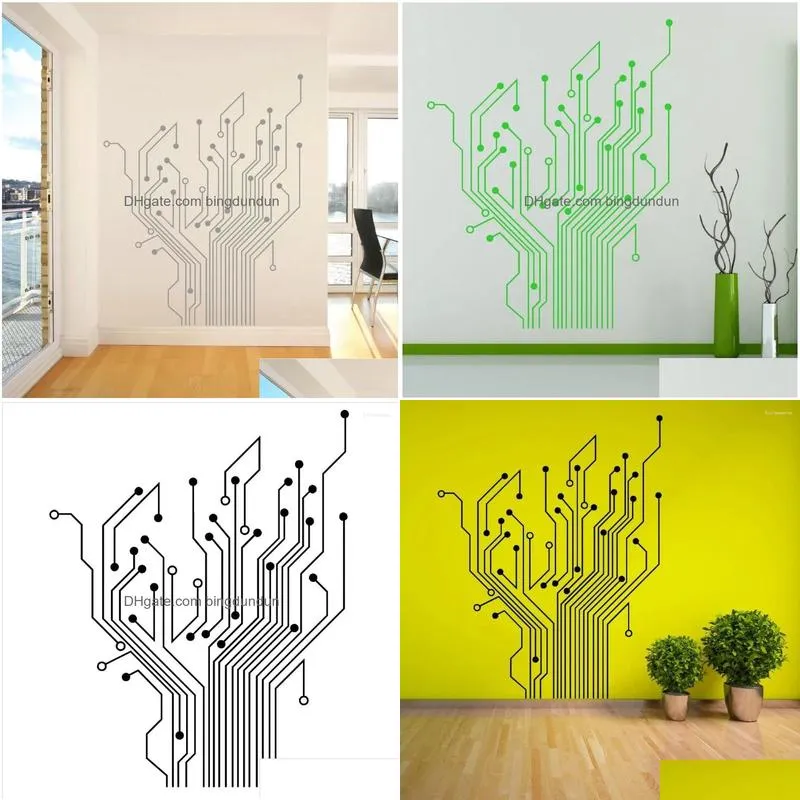 Wall Stickers Circuit Tree Contempory Art Sticker Decal Muraux Living Room Bedroom Wallpaper Mural D435 Drop Delivery Dh3Mg