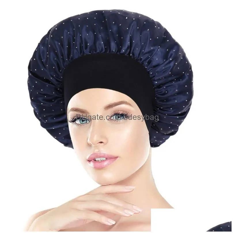 Solid Color Satin Wide Band Night Hats For Women Lady Elastic Sleep Caps Bonnet Hair Care Fashion Accessories Beanie