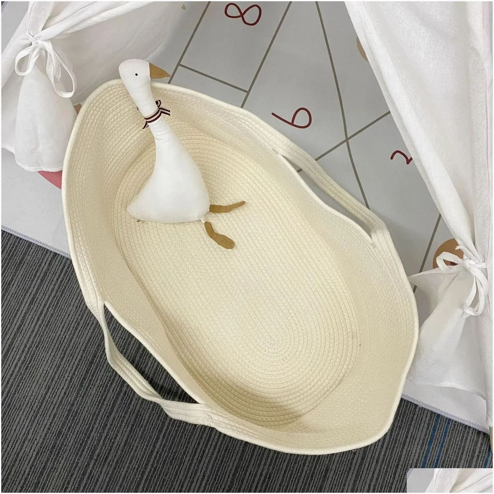 baby cribs babynest 70x40x25cm sleeping cartoon bear portable basket cotton rope bed 230915