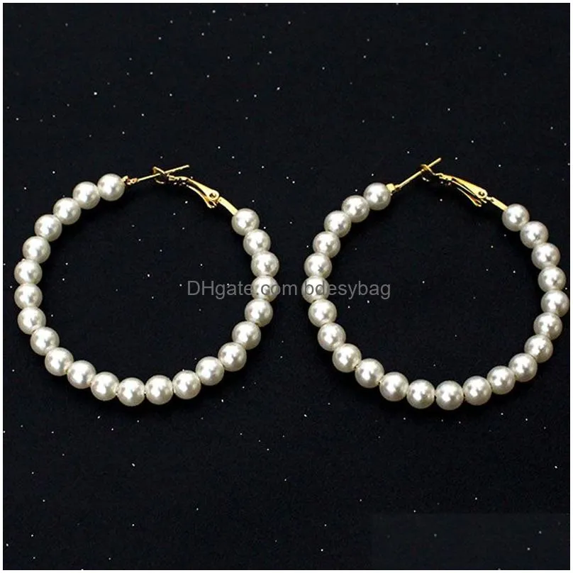 Handmade Pearl Beaded Hoop Gold Silver Color Earring For Women Lady Party Club Wedding Jewelry Accessories