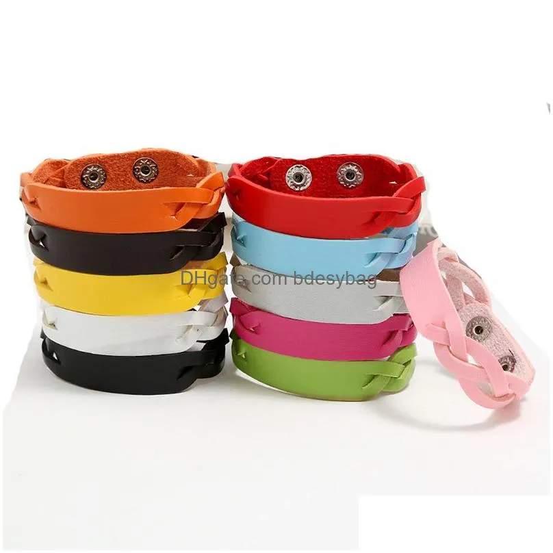 Handmade Candy Color PU Leather Braided Charm Bracelets For Women Girl Adjustable Simple Decor Fashion Jewelry